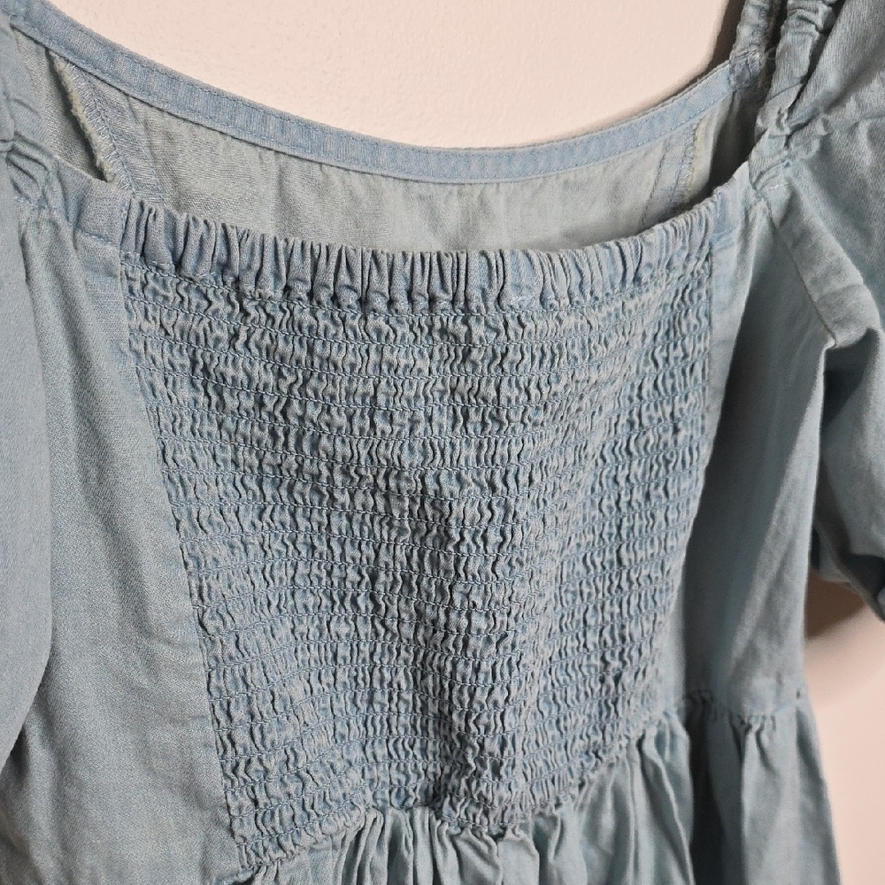 Elegant Sky Blue Puff Sleeve Mini Dress - Picture 4 of 6
